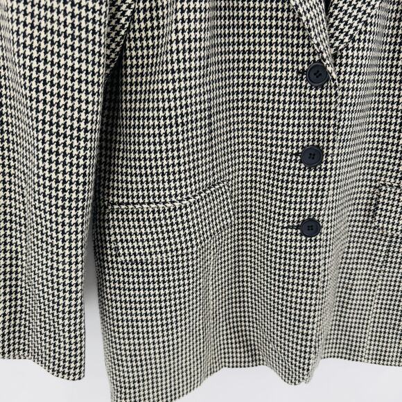 Vintage Larry Levine Houndstooth Wool Blazer Black White Check Jacket Size 12 - Picture 5 of 6